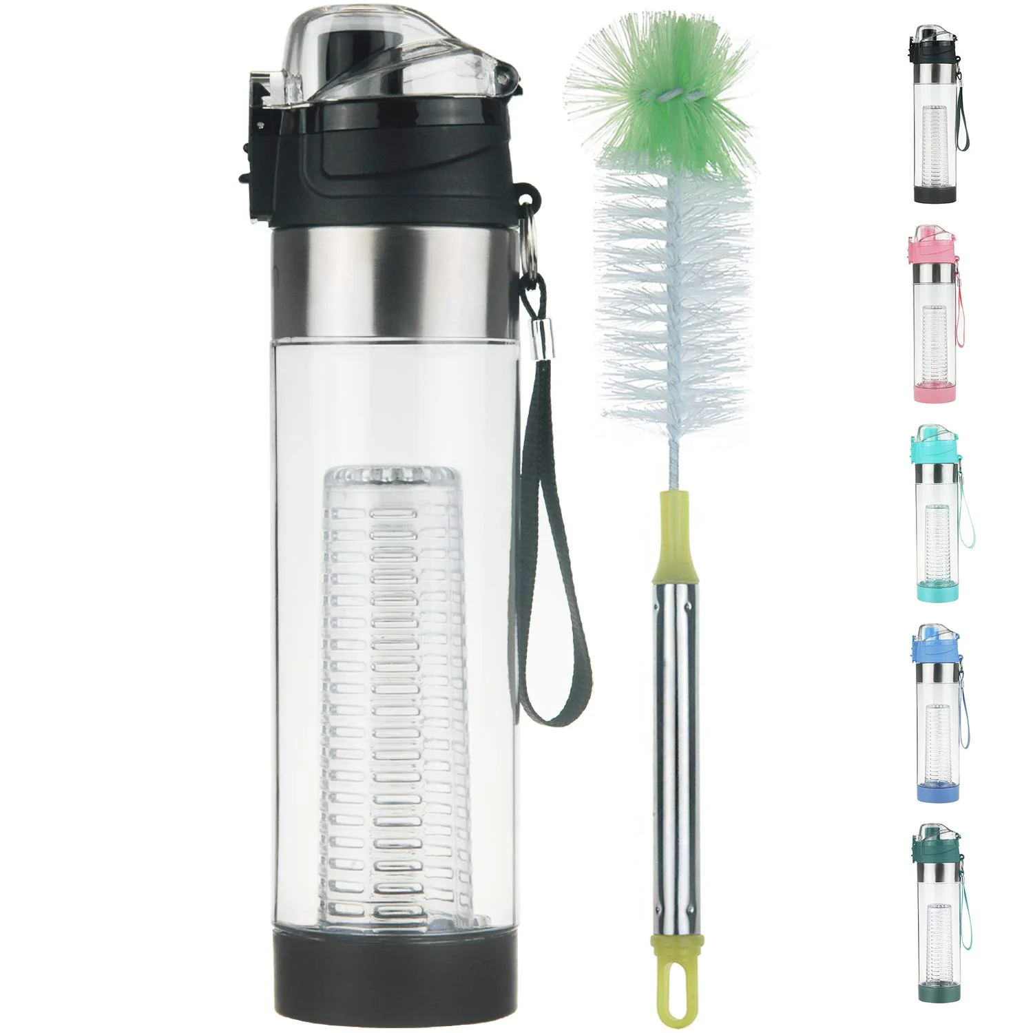 Origin - Botella de agua con infusor de frutas Tritan, sin BPA, tapa con boquilla abatible, ideal para deporte, viajes y cabe en el portavasos del coche, diseño a prueba de fugas, fácil de limpiar, se abre por ambos extremos, 24 oz