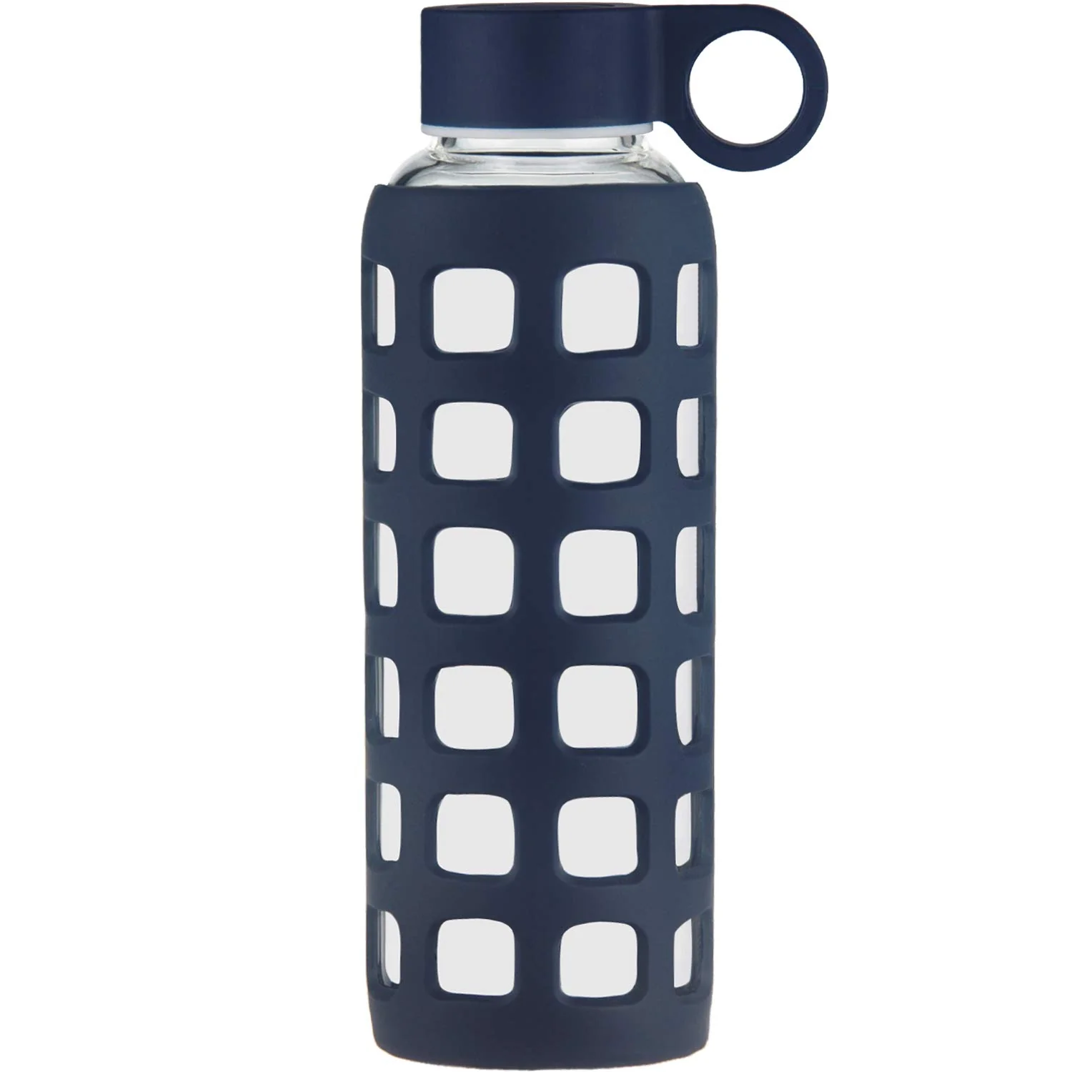 Botella de agua de vidrio borosilicato ORIGIN con funda de silicona cuadrada divertida y tapa a prueba de fugas - Apta para lavavajillas