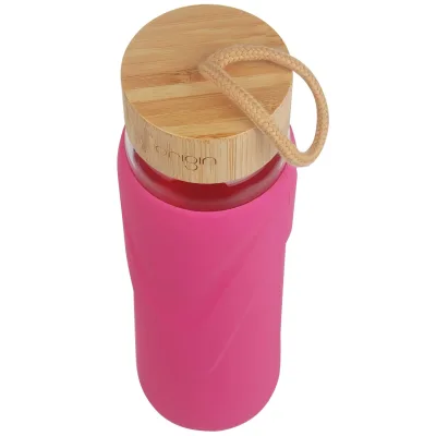 Origin - WIDEMOUTH Glass Water Bottle with Protective Silicone Sleeve and Bamboo Lid - Dishwasher Safe