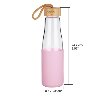 Origin - Borosilicate Glass Water Bottle, Best BPA-Free and Modern Bottle with Protective Silicone Sleeve and Bamboo Lid - Dishwasher Safe