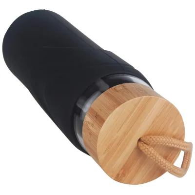 ORIGIN - WIDEMOUTH Glass Water Bottle With Protective Silicone Sleeve and Bamboo Lid - Dishwasher Safe