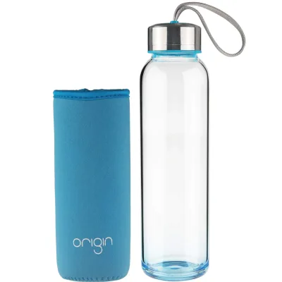 ORIGIN 100% Borosilicate Glass Water Bottle With Protective Neoprene Sleeve and Leak-Proof Stainless Steel Lid | Dishwasher Safe