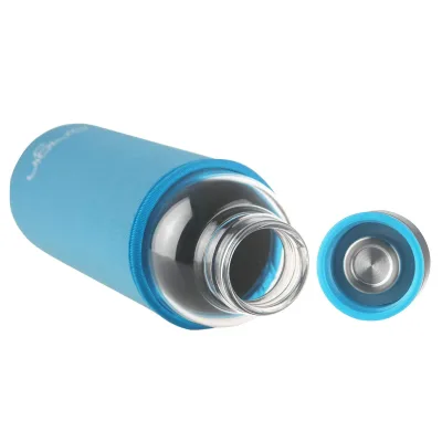 ORIGIN 100% Borosilicate Glass Water Bottle With Protective Neoprene Sleeve and Leak-Proof Stainless Steel Lid | Dishwasher Safe