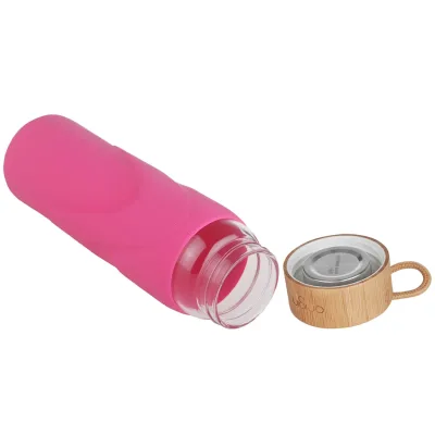 Origin - WIDEMOUTH Glass Water Bottle with Protective Silicone Sleeve and Bamboo Lid - Dishwasher Safe