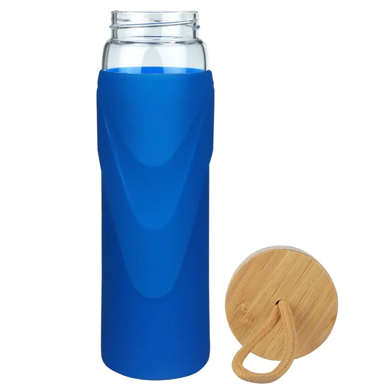 ORIGIN WIDEMOUTH Glass Water Bottle With Protective Silicone Sleeve and Bamboo Lid - Dishwasher Safe