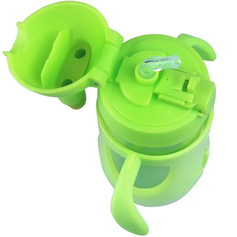 Origin Kids Glass Water Bottle Leak-Proof Flip Cap Lid w/ Protective Plastic Bunny Rabbit Sippy Cup Body with Handles and Silicone Straw | 10 oz