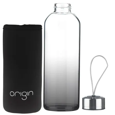 ORIGIN 100% Borosilicate Glass Water Bottle With Protective Neoprene Sleeve and Leak-Proof Stainless Steel Lid | Dishwasher Safe