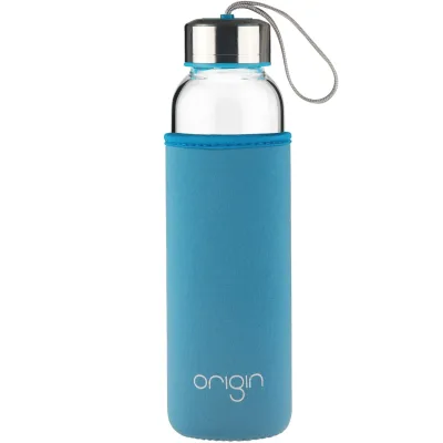 ORIGIN 100% Borosilicate Glass Water Bottle With Protective Neoprene Sleeve and Leak-Proof Stainless Steel Lid | Dishwasher Safe