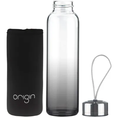 ORIGIN 100% Borosilicate Glass Water Bottle With Protective Neoprene Sleeve and Leak-Proof Stainless Steel Lid | Dishwasher Safe