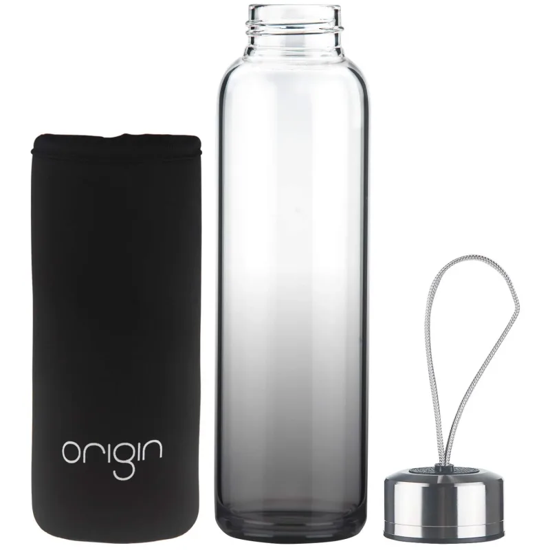 ORIGIN 100% Borosilicate Glass Water Bottle With Protective Neoprene Sleeve and Leak-Proof Stainless Steel Lid | Dishwasher Safe