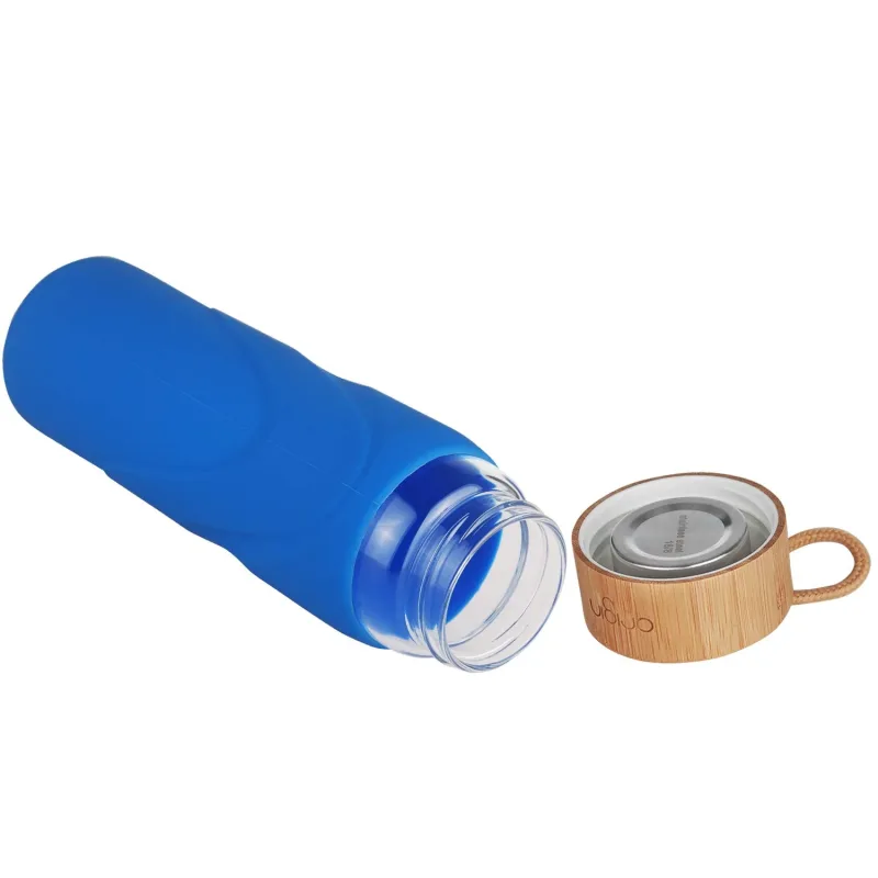 ORIGIN WIDEMOUTH Glass Water Bottle With Protective Silicone Sleeve and Bamboo Lid - Dishwasher Safe