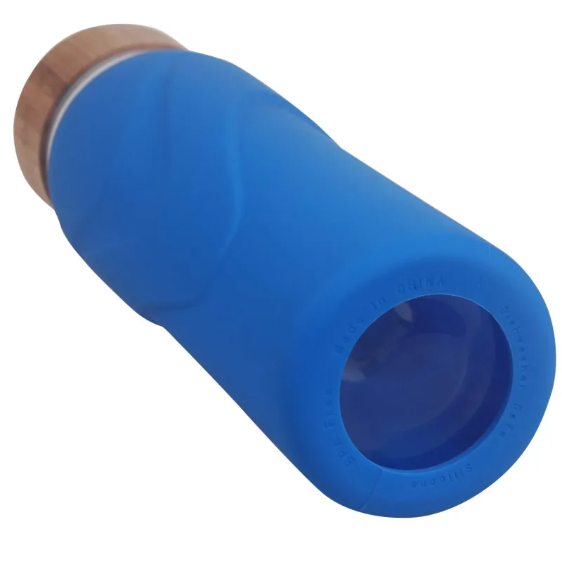 ORIGIN WIDEMOUTH Glass Water Bottle With Protective Silicone Sleeve and Bamboo Lid - Dishwasher Safe
