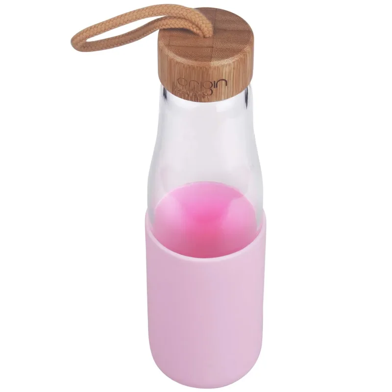 Origin - Borosilicate Glass Water Bottle, Best BPA-Free and Modern Bottle with Protective Silicone Sleeve and Bamboo Lid - Dishwasher Safe