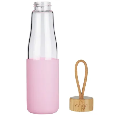 Origin - Borosilicate Glass Water Bottle, Best BPA-Free and Modern Bottle with Protective Silicone Sleeve and Bamboo Lid - Dishwasher Safe