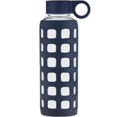 ORIGIN Borosilicate Glass Water Bottle with Fun Square Silicone Sleeve and Leak Proof Lid - Dishwasher Safe