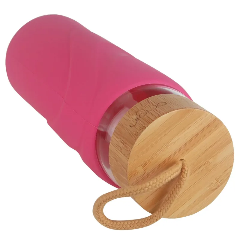 Origin - WIDEMOUTH Glass Water Bottle with Protective Silicone Sleeve and Bamboo Lid - Dishwasher Safe