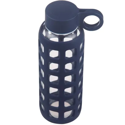 ORIGIN Borosilicate Glass Water Bottle with Fun Square Silicone Sleeve and Leak Proof Lid - Dishwasher Safe