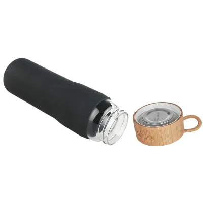 ORIGIN - WIDEMOUTH Glass Water Bottle With Protective Silicone Sleeve and Bamboo Lid - Dishwasher Safe