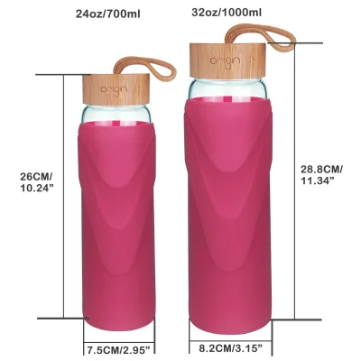 Origin - WIDEMOUTH Glass Water Bottle with Protective Silicone Sleeve and Bamboo Lid - Dishwasher Safe