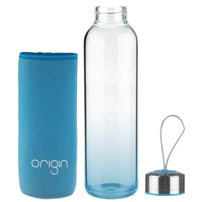 ORIGIN 100% Borosilicate Glass Water Bottle With Protective Neoprene Sleeve and Leak-Proof Stainless Steel Lid | Dishwasher Safe