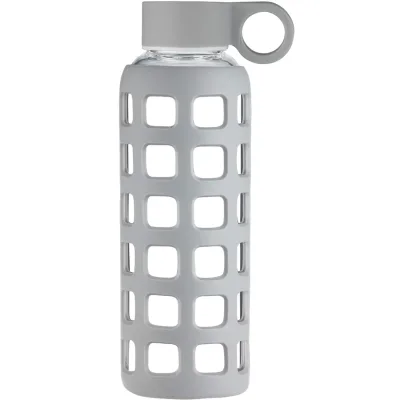 ORIGIN Borosilicate Glass Water Bottle with Fun Square Silicone Sleeve and Leak Proof Lid - Dishwasher Safe