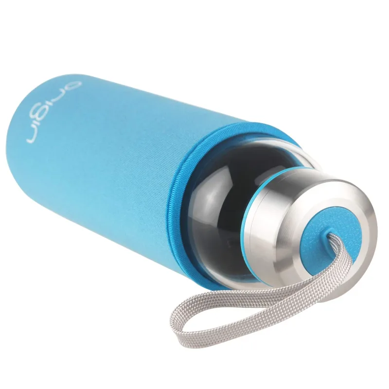 ORIGIN 100% Borosilicate Glass Water Bottle With Protective Neoprene Sleeve and Leak-Proof Stainless Steel Lid | Dishwasher Safe