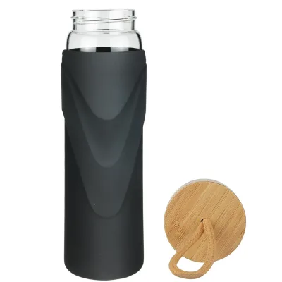 ORIGIN - WIDEMOUTH Glass Water Bottle With Protective Silicone Sleeve and Bamboo Lid - Dishwasher Safe
