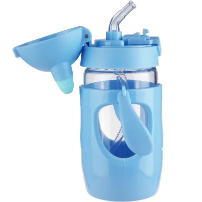 Origin Kids Glass Water Bottle Leak-Proof Flip Cap Lid w/ Protective Plastic Bunny Rabbit Sippy Cup Body with Handles and Silicone Straw | 10 oz